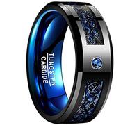 Ayoiow Anneau Unique, Alliance Femme Large Incrustation en Fibre de Carbone Acier Au Tungstène Zircone Cubique, Bleu Taille 61