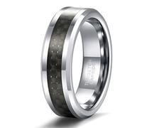 Ayoiow Bague Alliance Homme, Fibre de Carbone Bague Couple Acier Au Tungstène Pas De Pierre Précieuse, 8 mm Taille 61