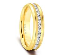 Ayoiow Bague Couple Mariage, Éternité Avec Zircone Cubique Blanche Bague Mariage Acier Titane Zircone Cubique, Or Taille 51