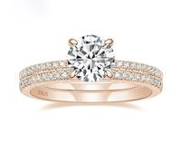Ayoiow Bague de Fiancaille Femme Argent, Demi-Éternité À 4 Pointes Ensemble de Deux Anneaux Bagues Femmes Fiancailles Argent Sterling 925 Zircone Cubique, Or rose Taille 52