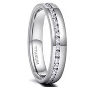Ayoiow Bagues Phalanges Femmes, Éternité Avec Zircone Cubique Blanche Alliance Mariage pour Couple Acier Titane Zircone Cubique, Argent Taille 61