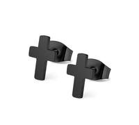 Ayoiow Clous D'Oreilles, Boucle D'Oreille Homme Croix Acier Inoxydable Pas De Pierre Précieuse, Noir