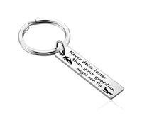 Ayoiow Porte-Clés Utile,Argento Porte-Clés en Fil Acier Inoxydable Engraved Never Drive Faster Than Your Guardian Angel Can Fly