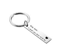 Ayoiow Trousseau De Clé,Argento Porte-Clés en Acier Inoxydable Gravé Engraved Ride Safe I Need You Here with Me