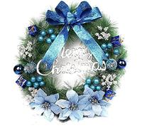 AYOROF Couronne de Noël pour porte d'entrée - 40 cm - Couronne de porte de Noël artificielle - Décoration avec arc de fleurs - Boule pour décoration intérieure et extérieure - Bleu