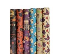 AYPOHU Lot de 5 feuilles de papier cadeau d'Halloween imprimé pour Halloween, sac cadeau, emballage fait à la main, décoration de bouquet, papier d'emballage