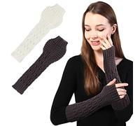 AYPOW 2 Paires Gants de Poignet Sans Doigts, Gants Sans Doigts pour Femmes, Gants d'hiver Chauds en Tricot pour les Bras, Bras Chaud Mitaine d'hiver Femmes, Gants Sans Doigts pour les Bras