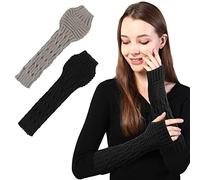 AYPOW 2 Paires Gants de Poignet Sans Doigts, Gants Sans Doigts pour Femmes, Gants d'hiver Chauds en Tricot pour les Bras, Bras Chaud Mitaine d'hiver Femmes, Gants Sans Doigts pour les Bras