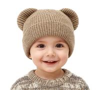 AYPOW Bébé Filles Garcons Bonnet avec Mignon Ours Oreilles pour 0-36 Mois,Enfant Doux Chaud Coupe-Vent Tricoté Hiver Chapeau, Élastique Cache-Oreilles Casquettes pour Activités en Plein Air