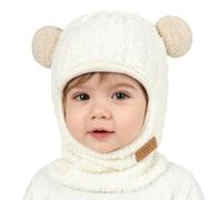 AYPOW Bonnet Cagoule Chaud d'Hiver pour Bébé Enfant, Multifonction Chapeaux Echarpe en Polaire Peluche Thermique Coupe-Vent Tricoté Cache-Cou Capuche Cache Oreilles avec Double Pompon Tout Petit