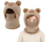 AYPOW Cagoule d'hiver Thermique pour Enfants 4-12 Ans, Multifonction Bonnet Doublé en Polaire Chaude Coupe-Vent Masque de Ski, Capuche Cache-Cou Tour de Cou écharpe pour Childs Garçons Filles