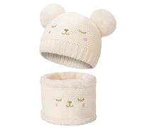 AYPOW Echarpe Bonnet Enfant Ensemble 2Pièces, Hiver Tricoté Tour de Cou Enfant Chaud PomPon Bonnet Casquette, Thermique Élastique Chapeau Cache Cou Doublure Épaisse pour Fille Garçon Bébé 1-2 ans