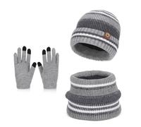 AYPOW Ensemble de Bonnet Écharpe Gants 3 en 1 pour 3-8 Ans Enfant, Chaud Tricoté Chapeau Tour de Cou Écran Tactile Gants avec Doublure,Épaissir Accessoires Hiver Set pour Fille Garçon