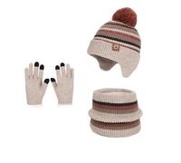 AYPOW Ensemble de Bonnet Écharpe Gants 3 en 1 pour 3-8 Ans Enfant,Chaud Tricoté Pompom Chapeau Tour de Cou Écran Tactile Gants avec Doublure,Épaissir Accessoires Hiver Set pour Fille Garçon