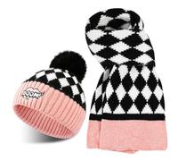 AYPOW Ensemble de bonnet, écharpe pour enfants, Hiver Epaissir Doublé Polaire Chaud Tricoté Bonnet pour Enfants, Bonnet Écharpe Set Chapeau Bonnet Enfant Hiver Bébé Tricoté Bonnet Set 2 à 8 ans