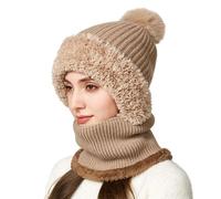 AYPOW Femme Hiver Chaud Tricoté Bonnet Et Ensembles De Cache-Cou, Doublé en Molleton Épais Doux Flexible Chapeau d'hiver avec Boule De Poils, Multifonction Réglable Masque Facial Cagoule De Plein Air