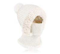 AYPOW Hiver Chaud Tricoté Bonnet et Ensembles De Cache-Cou, Balaclava Chapeaux Femme Écharpe à Capuche Cagoule Coupe-Vent Avec Pompon Doublure Polaire Masque Facial Pour De Plein Air