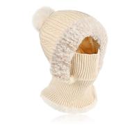 AYPOW Hiver Chaud Tricoté Bonnet et Ensembles De Cache-Cou, Balaclava Chapeaux Femme Écharpe à Capuche Cagoule Coupe-Vent Avec Pompon Doublure Polaire Masque Facial Pour De Plein Air