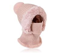 AYPOW Hiver Chaud Tricoté Bonnet et Ensembles De Cache-Cou, Balaclava Chapeaux Femme Écharpe à Capuche Cagoule Coupe-Vent Avec Pompon Doublure Polaire Masque Facial Pour De Plein Air