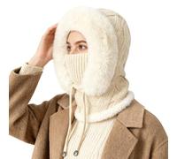 AYPOW Hiver Chaud Tricoté Bonnet Et Ensembles De Cache-Cou Femme, Balaclava Coupe-vent Chaud éCharpe à Capuche Chapeaux Avec Doublure Polaire Cagoule Masque Facial Pour Les Sports De Plein Air