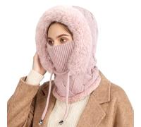 AYPOW Hiver Chaud Tricoté Bonnet Et Ensembles De Cache-Cou Femme, Balaclava Coupe-vent Chaud éCharpe à Capuche Chapeaux Avec Doublure Polaire Cagoule Masque Facial Pour Les Sports De Plein Air