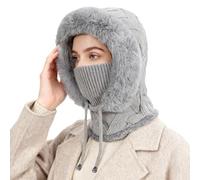 AYPOW Hiver Chaud Tricoté Bonnet Et Ensembles De Cache-Cou Femme, Balaclava Coupe-vent Chaud éCharpe à Capuche Chapeaux Avec Doublure Polaire Cagoule Masque Facial Pour Les Sports De Plein Air