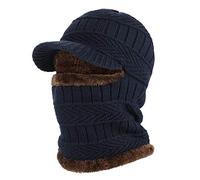 AYPOW Winter Bonnet Bonnet Balaclava en Tricot avec Cache-Cou Flexible, Masque Unisexe Coupe-Vent Ski Chaud pour Sports de Plein Air - Bleu Marine