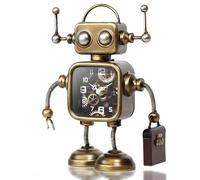 AYRELY Horloge de bureau vintage en fer faite à la main en forme de robot Steampunk pour la maison, le bureau, la chambre, la décoration d'étagère, mouvement à quartz silencieux, fonctionne avec piles