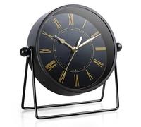 AYRELY® Horloge de bureau vintage en métal noir à piles, horloge de cheminée décorative avec angle réglable pour cheminée, ferme, étagère, salon, décoration (noir/doré)