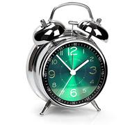 AYRELY® Réveil Matin Gros Dormeur Extra Fort - Réveil Vintage Double Cloche 4 Pouces, Cadran métallique coloré, réveil analogique Silencieux sans tic-tac avec lumière de Nuit(Vert)