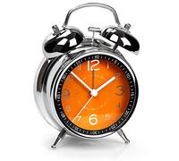 AYRELY® Réveil Matin Gros Dormeur Extra Fort - Réveil Vintage Double Cloche 4 Pouces, Cadran métallique coloré, réveil analogique Silencieux sans tic-tac avec lumière de Nuit(Orange)