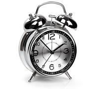 AYRELY® Réveil Matin Gros Dormeur Extra Fort - Réveil Vintage Double Cloche 4 Pouces, Cadran métallique coloré, réveil analogique Silencieux sans tic-tac avec lumière de Nuit(Gris)