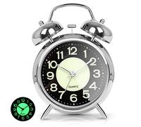 AYRELY® Réveil rétro Bruyant 4 Pouces, Double Cloche, réveil analogique Silencieux sans tic-tac, avec lumière et Cadran Lumineux, pour Gros dormeurs, Chambre et Table de Chevet (Argent)