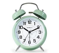 AYRELY Réveil super fort pour adultes qui dorment lourd, double cloche rétro, 10,2 cm, silencieux, sans tic-tac, avec rétroéclairage, cadran en métal, réveil pour chambre à coucher, chevet (vert saga)