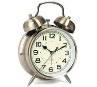 AYRELY® Réveil Super Fort pour Dormeurs Profonds Adultes, Rétro à Deux Cloches, 10 cm Silencieux Sans tic-tac à Quartz avec Veilleuse, Parfait pour Chambres et Table de Chevet (Bronze)