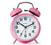 AYRELY Réveil super puissant pour adultes qui dorment lourd, double cloche rétro, 10,2 cm, silencieux, sans tic-tac, avec rétroéclairage, cadran en métal, réveil pour chambre à coucher, chevet (rose)