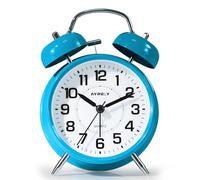 AYRELY Réveil super puissant pour adultes qui dorment lourd, double cloche rétro, 10,2 cm, silencieux, sans tic-tac, avec rétroéclairage, cadran en métal, réveil pour chambre à coucher, chevet (bleu)