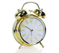 AYRELY® Réveil Vintage à Double Cloche - Réveil Gros Dormeur 4'' Silencieux Sans Tic-Tac, Sonnerie Puissante, Cadre Doré & Cadran Blanc, avec Veilleuse, pour Table de Nuit ou Bureau (Or-Blanc)