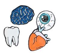 Ayrsjcl 4pcs / Set Broches Set Set-Revers Pins Halloween Décor Pullpins Cerveaux Dents Cerveau Heart Eye Badges Drôles