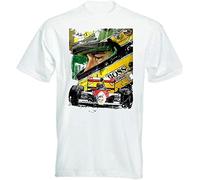 Ayrton Senna Artwork White Graphic Tee Shirt Mens T-Shirt Bottoming T Shirt Fashion Casual T-Shirts à Manches Courtes(Large)