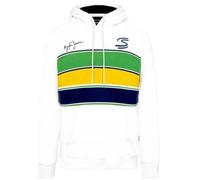 Ayrton Senna Sweat à Capuche Stripe F1 pour Hommes Blanc (FR/ES, Alpha/Lettres, TTG, Taille Normale, Taille Normale, Blanc)