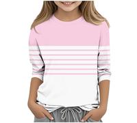 AYSDSKI Chemisier à manches 3/4 pour fille - T-shirt d'été à rayures - T-shirt pour enfants - Col rond - Coupe classique - T-shirt décontracté - T-shirt de sport 3-14 ans, Rose, 140
