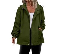 AYSDSKI Manteau de pluie pour femme - Couleur unie - Imperméable - Veste softshell - Veste de mi-saison - Avec capuche et fermeture éclair - Veste de randonnée décontractée, Vert armée., S