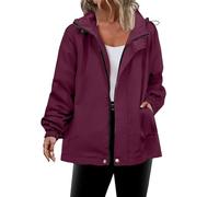 AYSDSKI Manteau de pluie pour femme - Couleur unie - Imperméable - Veste softshell - Veste de mi-saison - Avec capuche et fermeture éclair - Veste de randonnée décontractée, Bordeaux, L