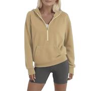 AYSDSKI Sweat à capuche pour femme - Couleur unie - En non-tissé - Demi-fermeture éclair - Sweat à capuche à manches longues - Pull basique tendance - Veste de sport, kaki, M