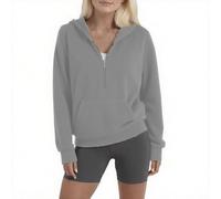 AYSDSKI Sweat à capuche pour femme - Couleur unie - En non-tissé - Demi-fermeture éclair - Sweat à capuche à manches longues - Pull basique tendance - Veste de sport, gris, M