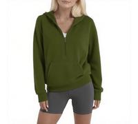 AYSDSKI Sweat à capuche pour femme - Couleur unie - En non-tissé - Demi-fermeture éclair - Sweat à capuche à manches longues - Pull basique tendance - Veste de sport, vert, XXL
