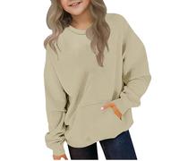 AYSDSKI Sweat-shirts unis pour adolescentes et filles - Manches longues - Col rond - Élégant - Manches longues - Avec poches - Hauts décontractés - Mode - Automne - Hiver - 2-12 ans, beige, 3 ans