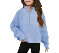 AYSDSKI Sweats à demi-fermeture éclair pour fille - Couleur unie - Manches longues - Avec trous pour les pouces - Col montant - Sweat-shirt sans capuche - Sweaters basiques avec poches - Pull court