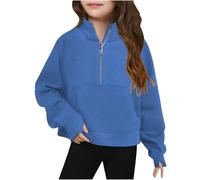 AYSDSKI Sweats à demi-fermeture éclair pour fille - Couleur unie - Manches longues - Avec trous pour les pouces - Col montant - Sweat-shirt sans capuche - Sweaters basiques avec poches - Pull court